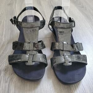 Vionic Sandals Womens Size 9 Wide Glenda Croc Embossed Wedge Orthotic Shoes